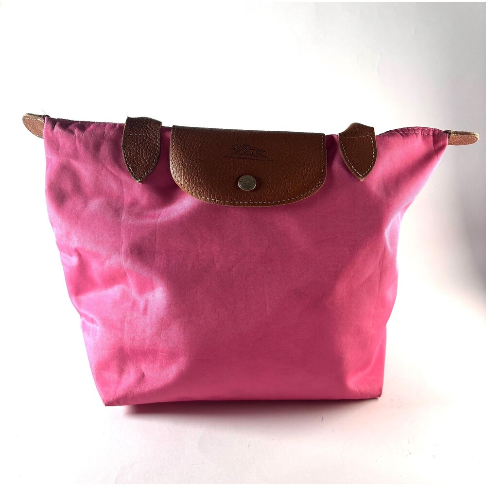 Vintage Longchamp Le Pliage Pink Nylon and Leather Trim Tote Bag